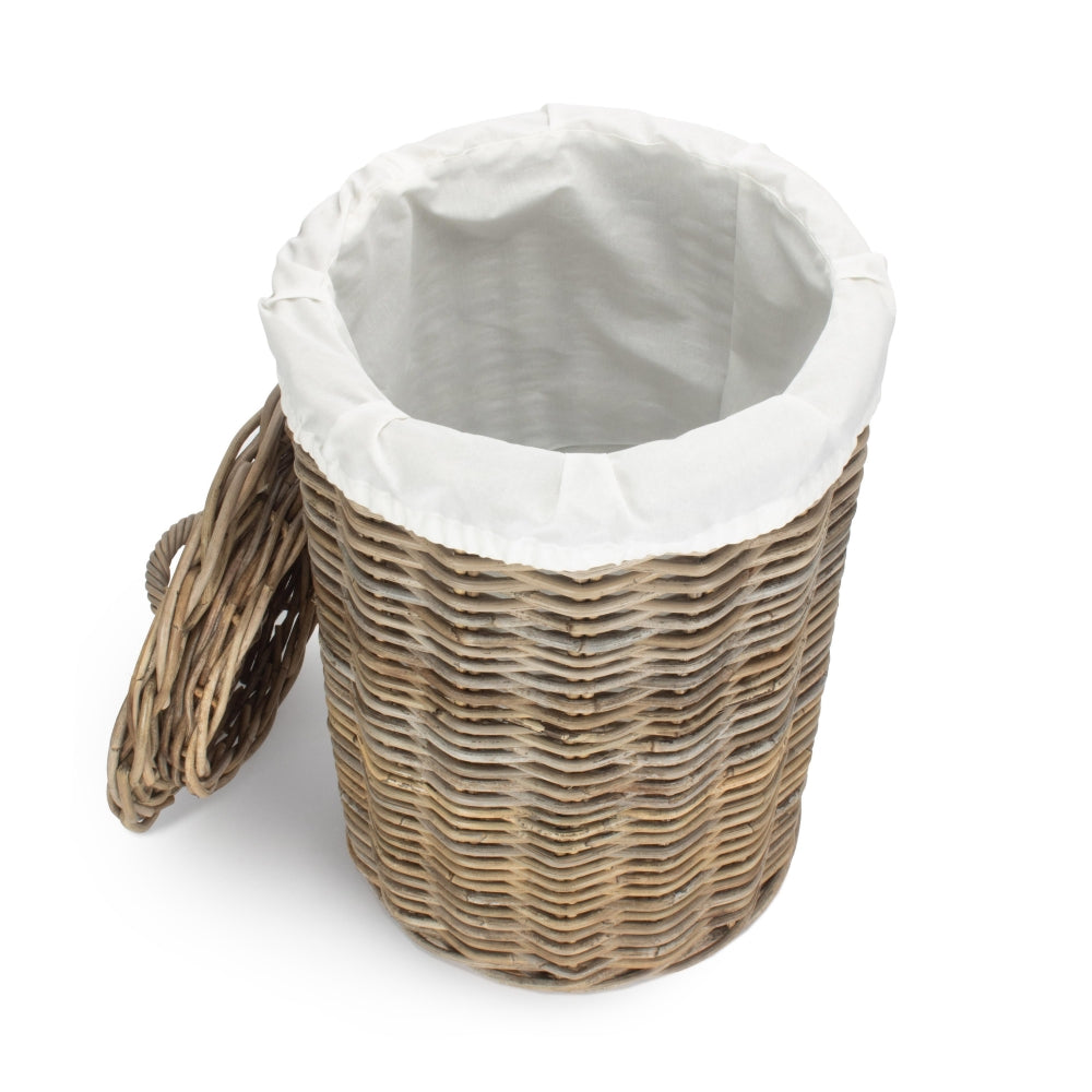 Round Rattan Laundry Hamper Basket With White Lining | Large | Brown