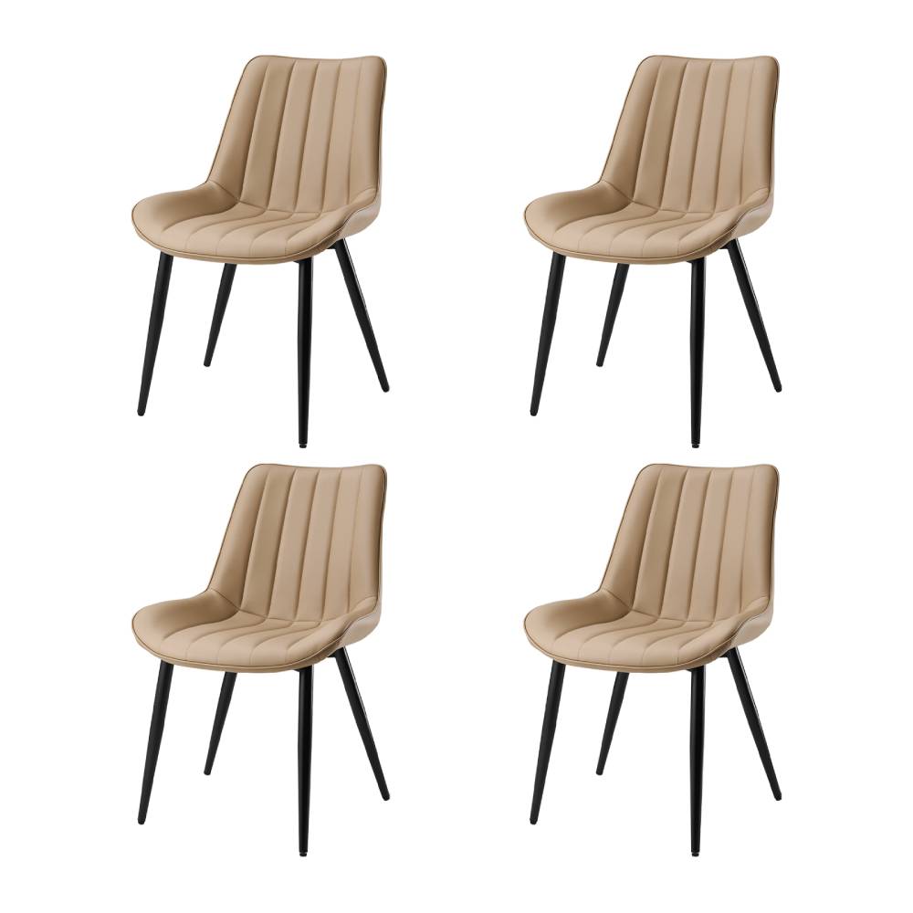 Set Of 2/4 Pu Leather Dining Chairs – Quilted Light Brown Upholstery, Wooden Frame, Metal Legs | Set of 4 | Light Brown