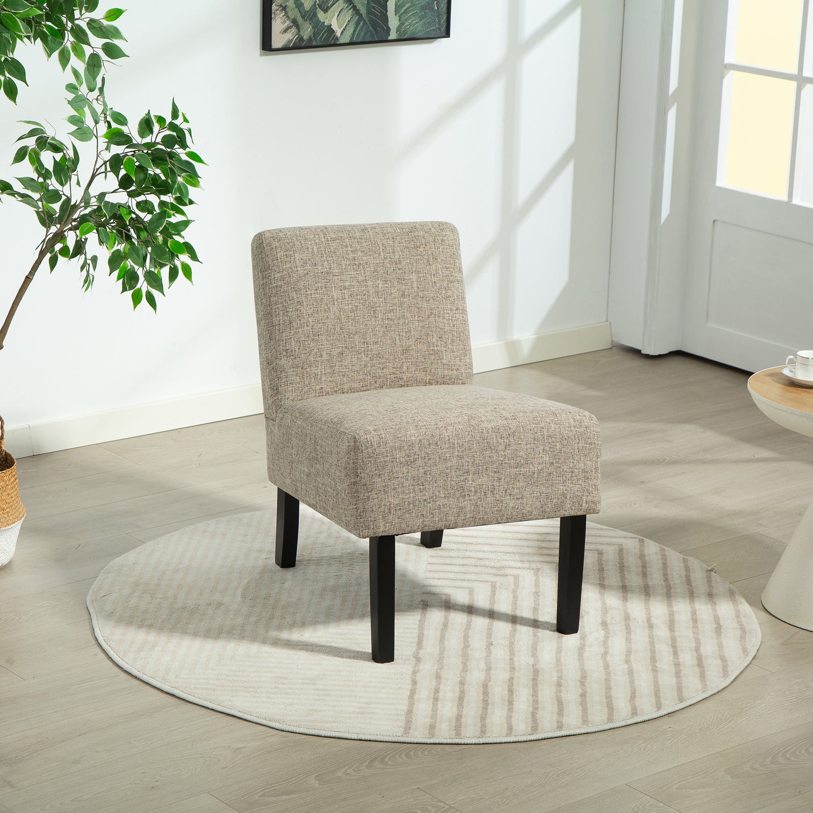 Elara Fabric Armless Accent Chair | Light Brown