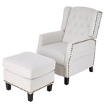 Fabric Upholstered Sofa Pushback Reclining Chair Armchair With Footstool | White
