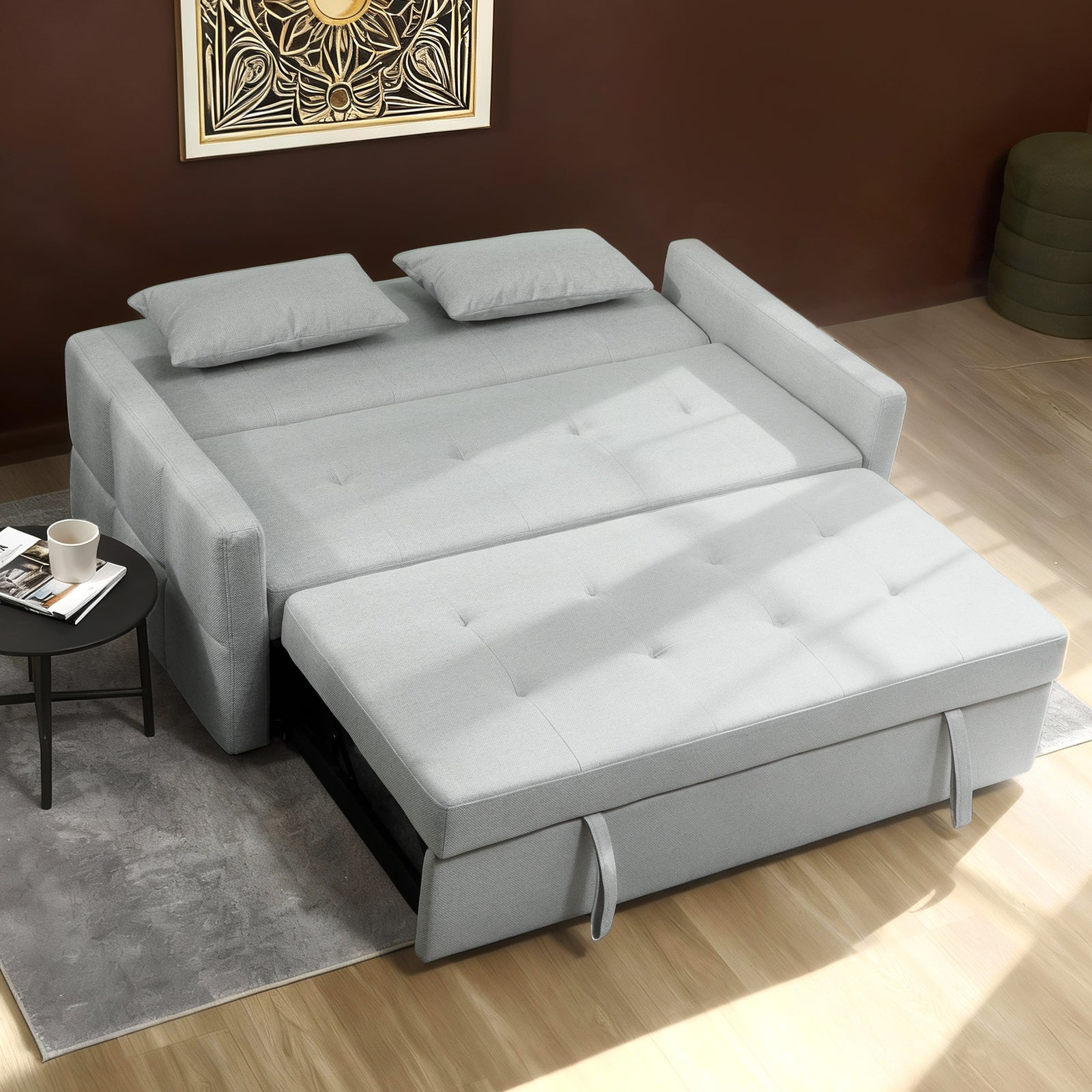 2 Seater Sofa Bed, Convertible Pull Out Bed Settee | Light Grey