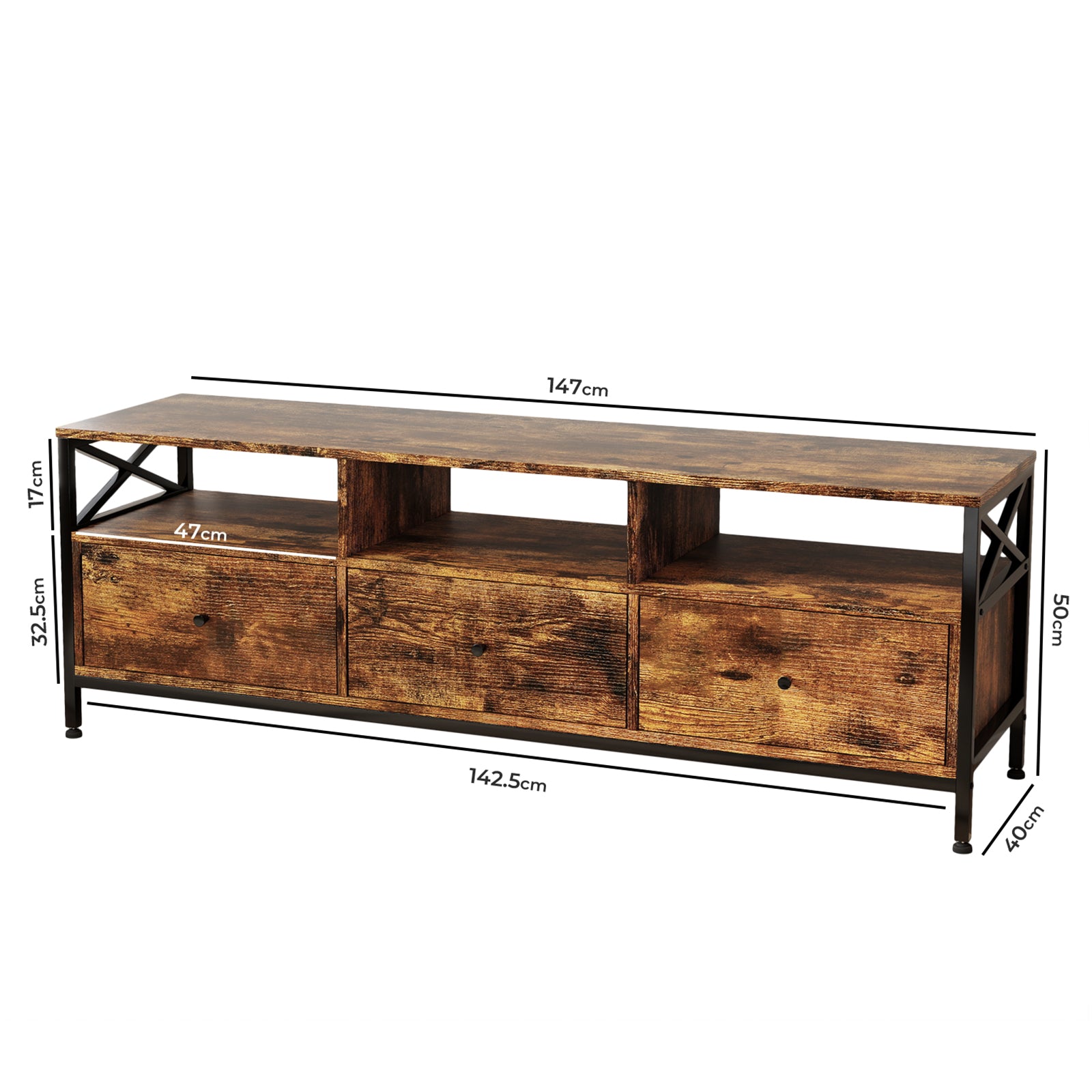 Tv Stand Cabinet Entertainment Unit With Drawers Shelves For 65 Inch Tv | Brown