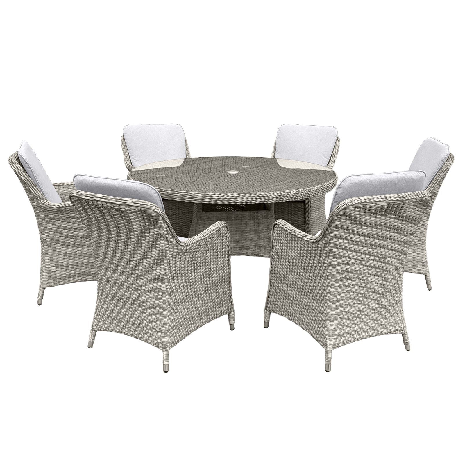 Hampton Rattan 6 Seat Dining Set In Dove Grey | Light Grey