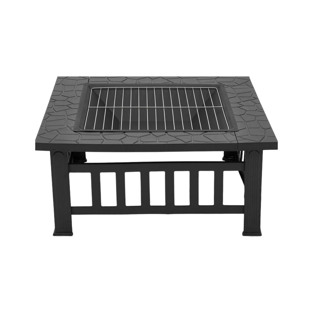 Heavy Duty Outdoor Fire Pit With Mesh Spark Screen And Grill Grate