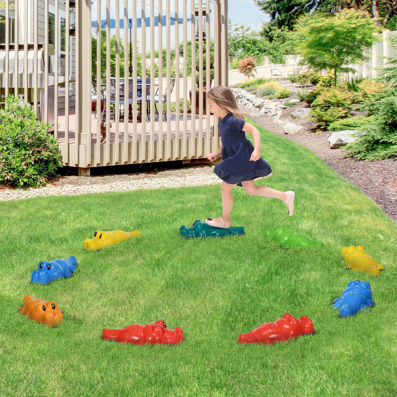 6/9pcs Kids Crocodile Stepping Stones W/ Anti-slip Edge, Indoor And Outdoor | Large | Multi Colour