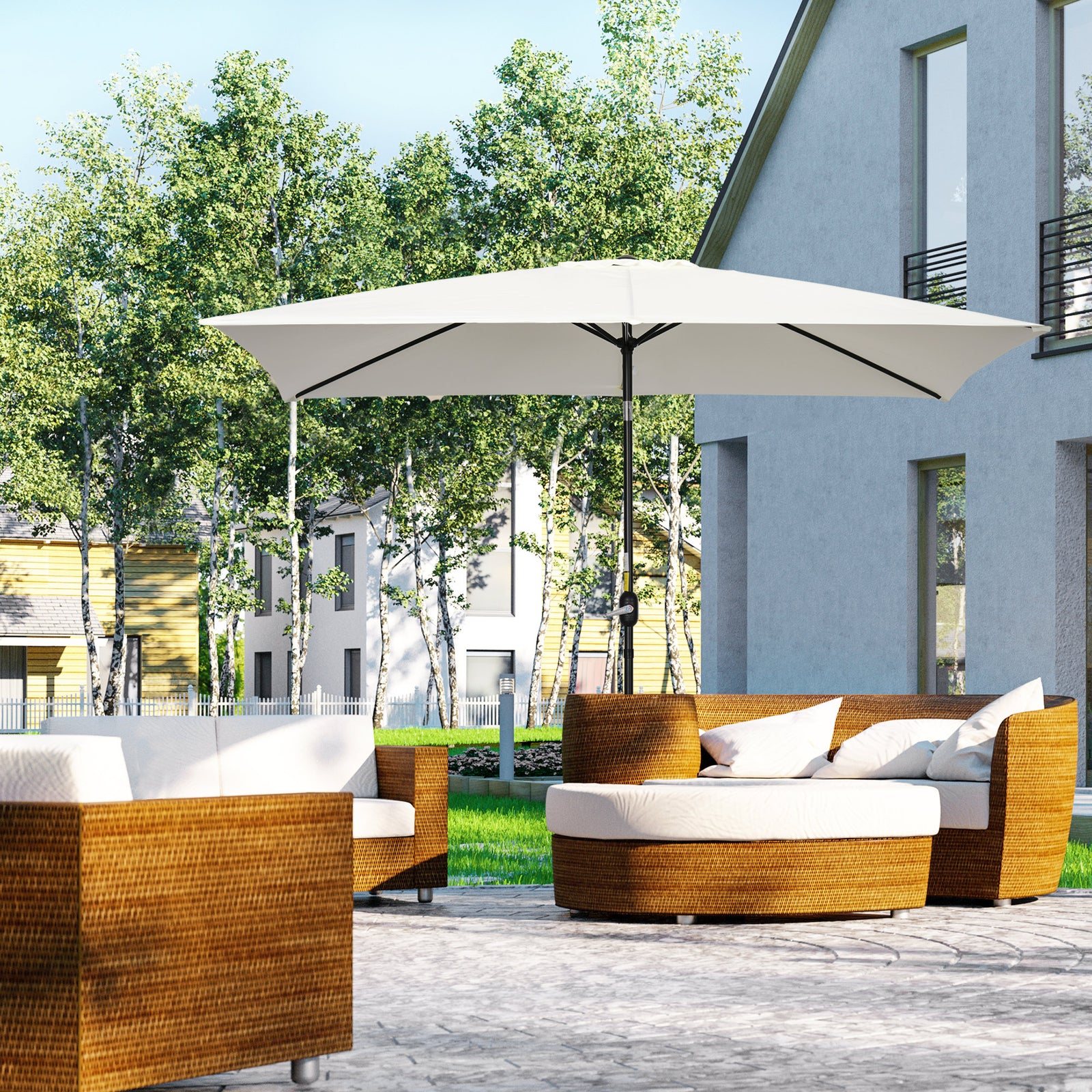 3x2m Patio Umbrella Canopy Tilt Crank | Cream