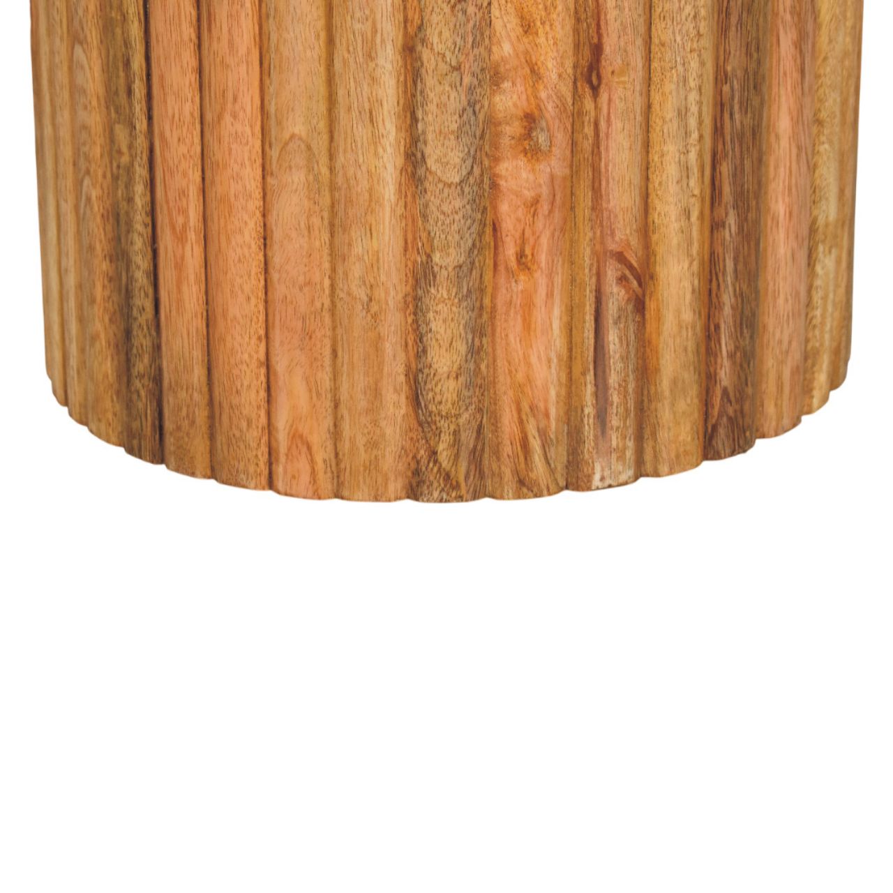 Fluted Marble Side Table In Solid Wood – Light Brown Finish