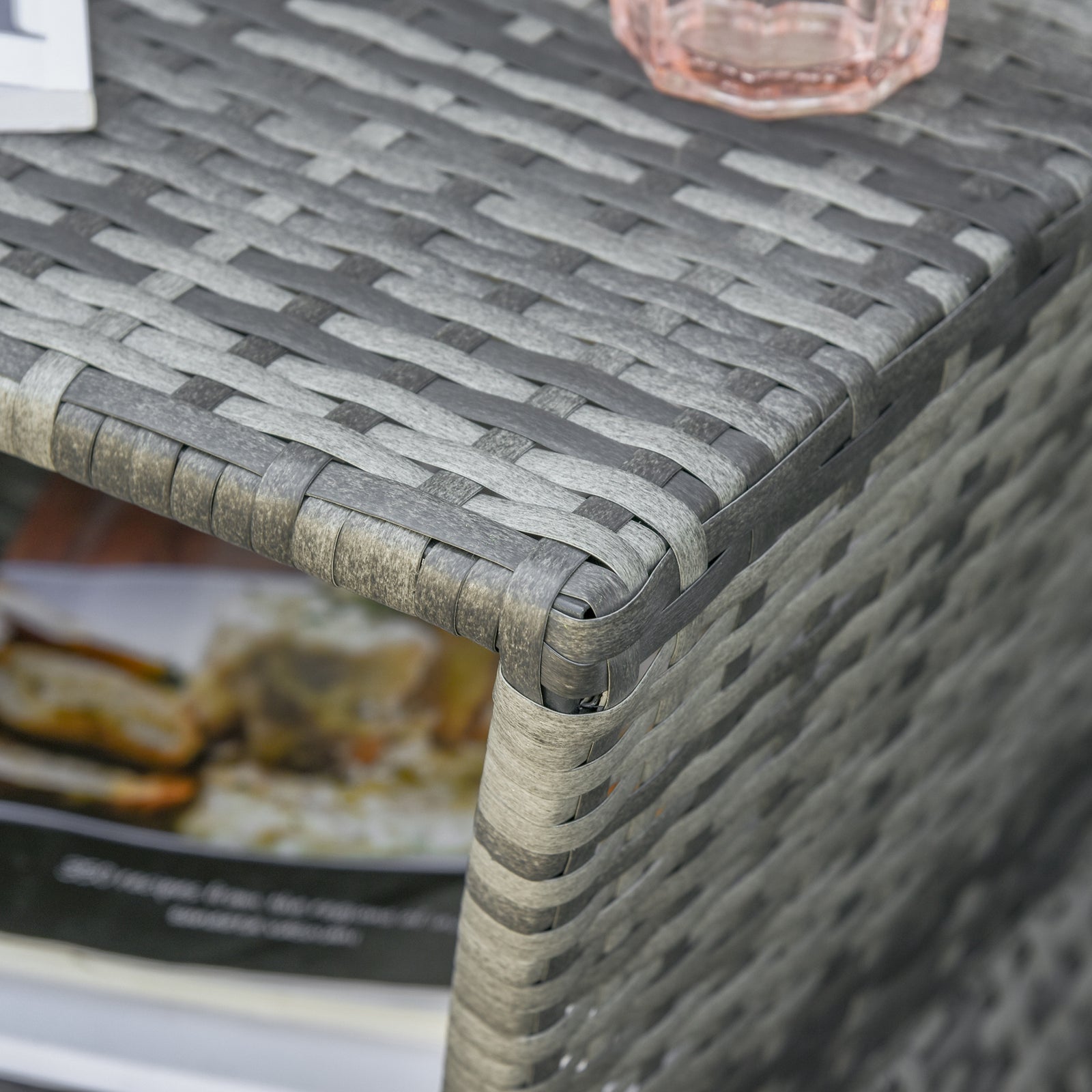 Rattan Side Table Outdoor Tea Coffee Table W/ Umbrella Hole