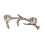 HOMESCAPES Silver Antler Dual Tea Light Holder
