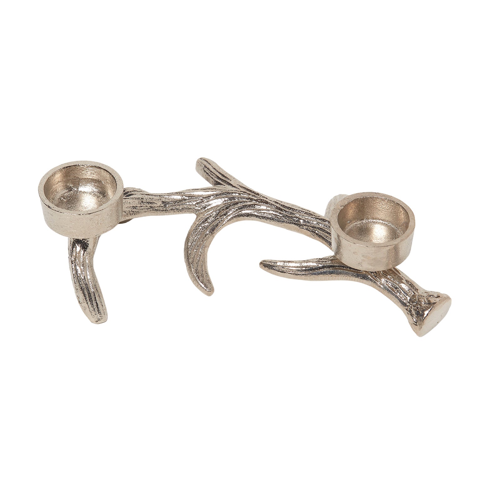 HOMESCAPES Silver Antler Dual Tea Light Holder