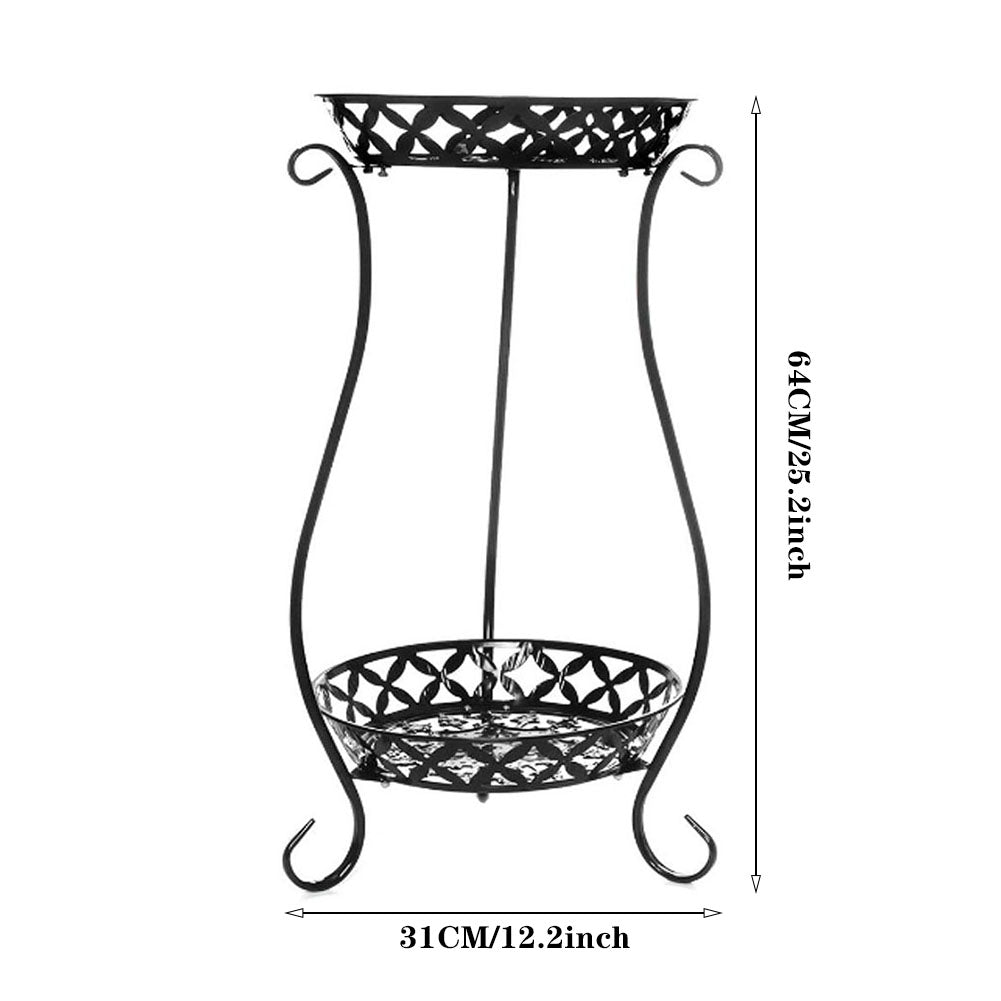 2 Tier White Tall Vintage Metal Plant Stand Indoor Outdoor Corner Plant Pot Holder 64cm H Decorative Flower Shelf | Black