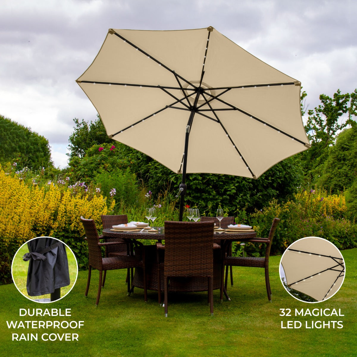2.7m Led Tilt Parasol | Beige