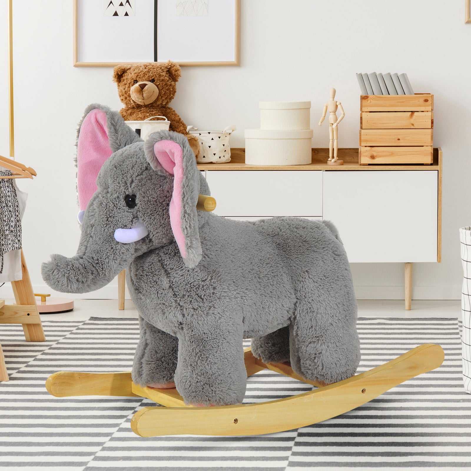 Ride On Elephant Rocker Children Rocking Horse Grey Nursery Rhymes Kids Toy Game