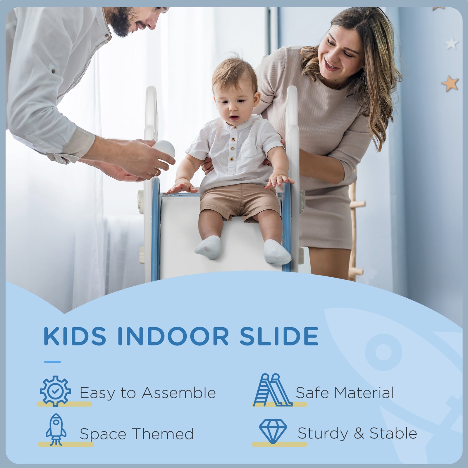 Baby Slide Freestanding Slide For Kids 1.5-3 Years Space Theme | Blue