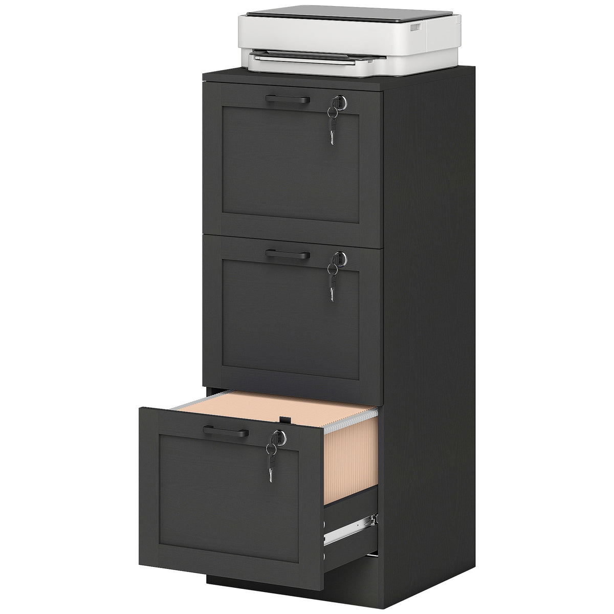 HOMCOM 3-drawer File Cabinet, Lockable Filing Cabinet For A4 Letter, Black
