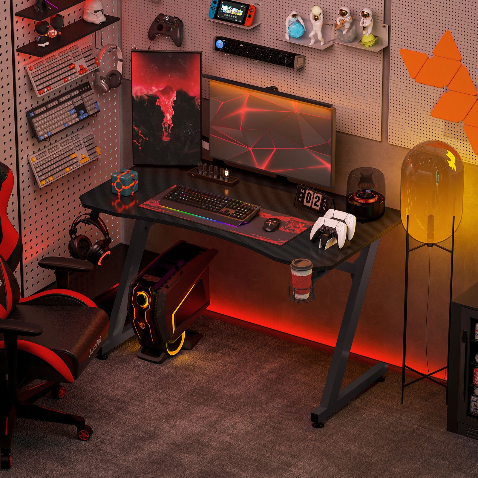 Gaming Desk Steel Frame Cup Holder Black | Black