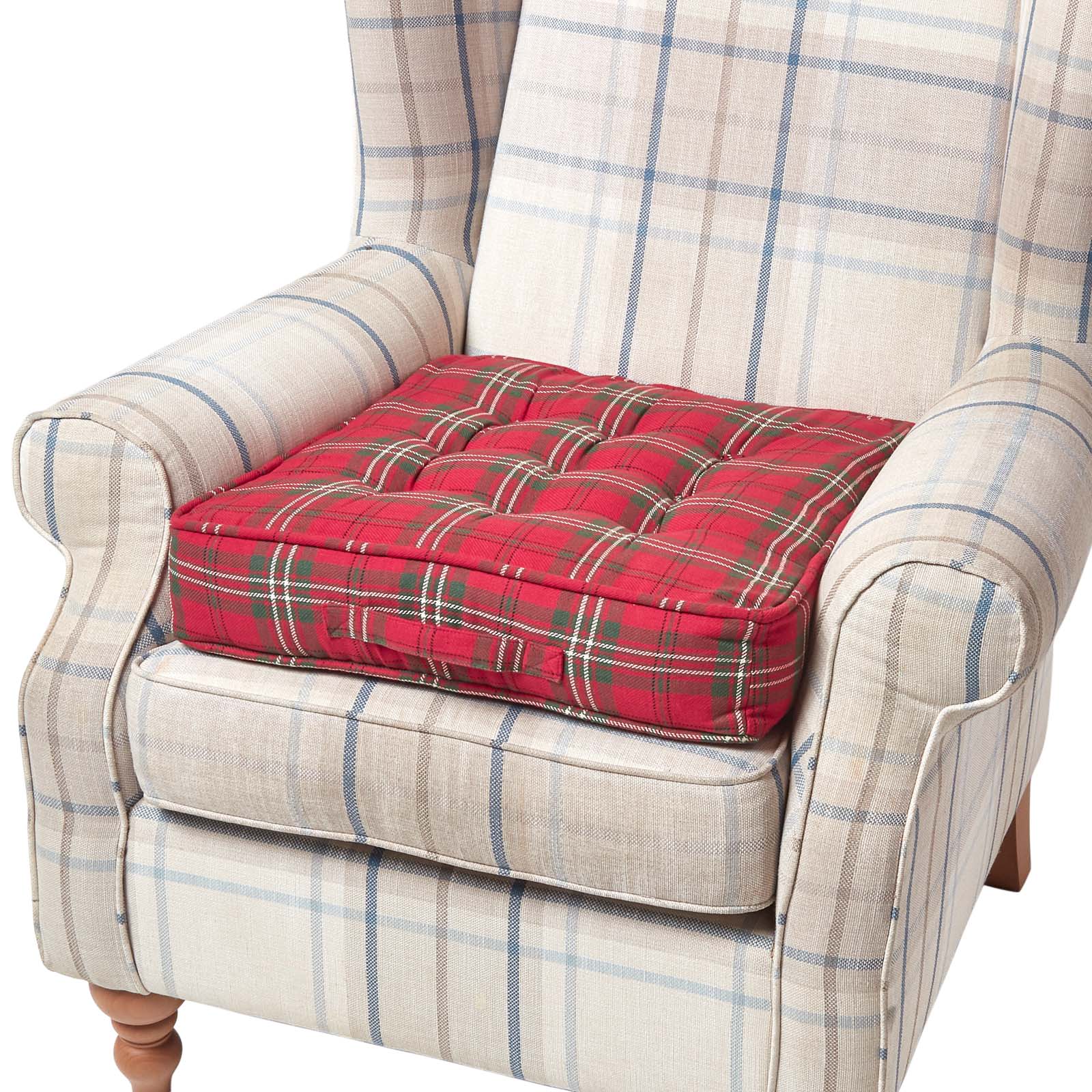 Tartan Check Cotton Armchair Booster Cushion | 50cm x 50cm | Red