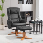 Recliner Armchair With Wood Base, Upholstered Reclining Chair | Black