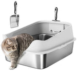 Xl Stainless Steel Cat Litter Box With High Sides, 60 X 40 X 30 Cm | Grey