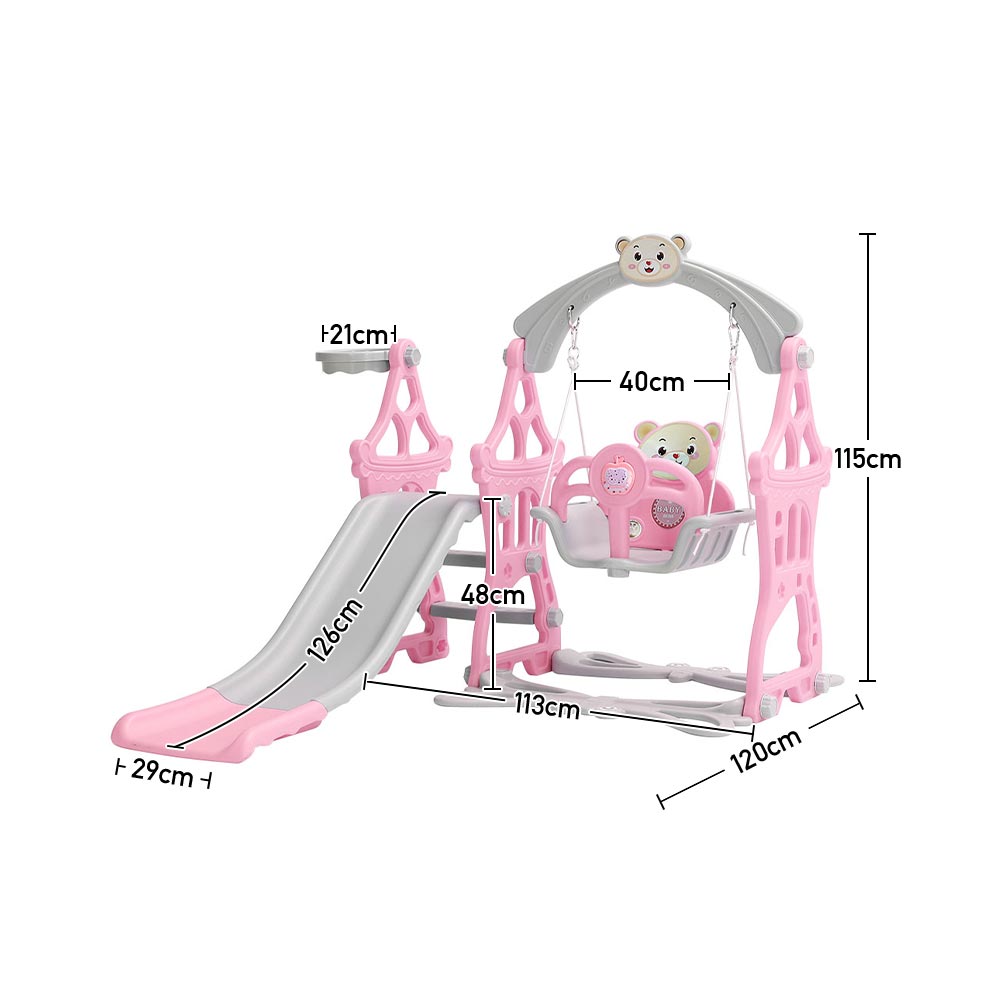 Toddler Slide And Swing Set With Basketball Hoop Indoor Outdoor Climber Playset For Kids Ages 1-3, Slide With Swing & Ball Hoop
