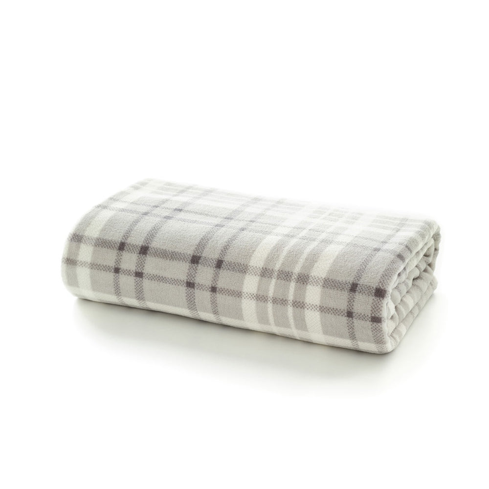 Snuggle Check Throw Blanket – 140x180cm – Super Soft Coral Fleece – Plaid Design | 140cm x 180cm | Grey