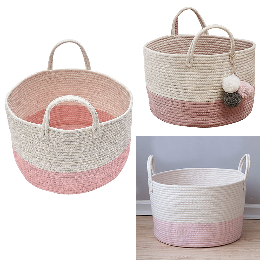 Woven Basket Baby Kids Toys Storage Clothes Hamper Laundry Basket | Pink