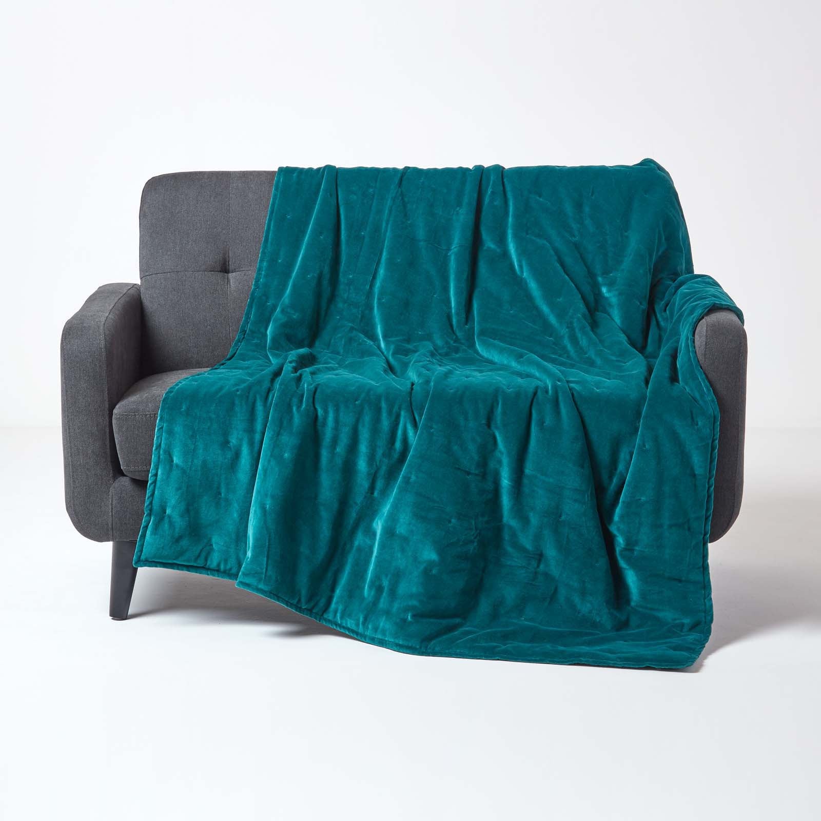 Velvet Cotton Quilted Throw | 150cm x 200cm | Teal Green