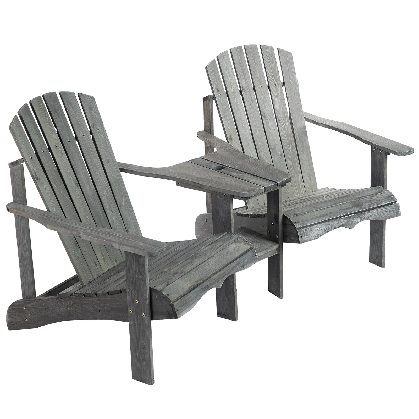 Wooden Double Adirondack Chair W/ Table & Umbrella Hole | Gray