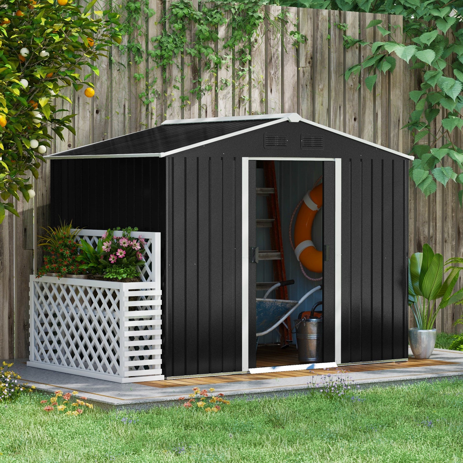 8 X 6ft Garden Storage Shed With Double Sliding Door Outdoor