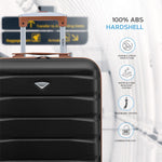 55x40x20cm Lightweight Luggage Hard Shell Cabin Suitcase 60+ Airlines Approved - Carry On Case - 4 Wheels | 55 x 40 x 20cm | Black & Brown
