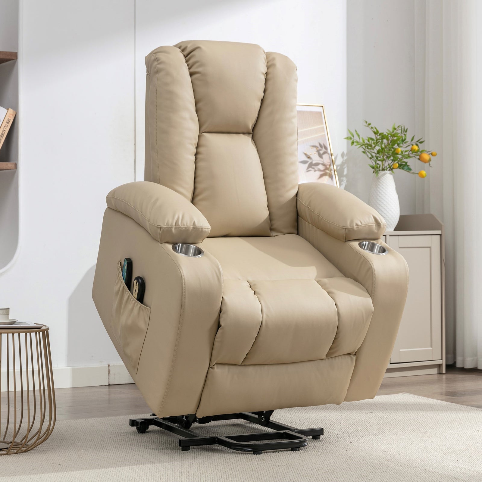 Hartville Electric Lift Assist Riser Recliner With Massage And Heat | Cream
