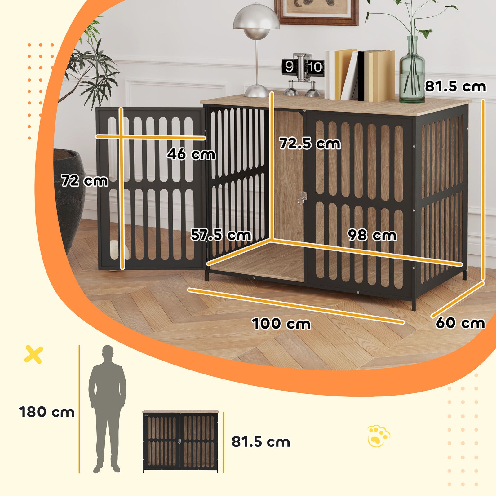 Dog Crate Furniture, 100cm Dog Cage With Anti-chew Resistant Mesh | Large | Brown