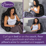 Deluxe Large Reading Pillow, Soft Ribbed Faux Fur, Shredded Memory Foam Cuddle Cuddle Cushion Backrest Arm Support | L | Black