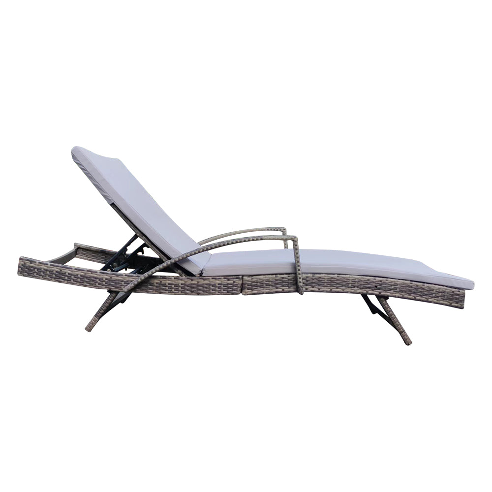 Adjustable Outdoor Wicker Sun Lounger Cushioned Recliner