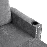 Grey Chenille 3-seater Sofa With Ottoman – Metal Rivets, Cup Holders & Side Pockets, Wooden & Iron Frame