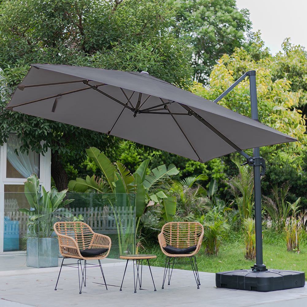 Large Square Patio Parasol With Durable Polyester Canopy, Pa Waterproof Coating, Adjustable Height, 360° Foot Pedal Rotation With Cross Base & Fillable Base | One Size | Dark Gray