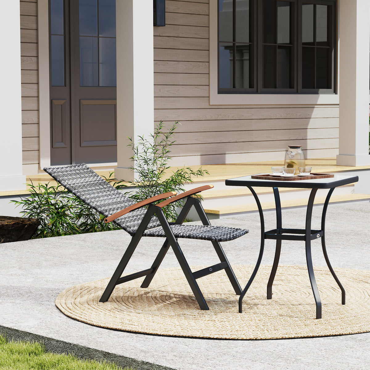 Outdoor Folding Rattan Chair, Dining Chair | Set of 1 | Light Grey