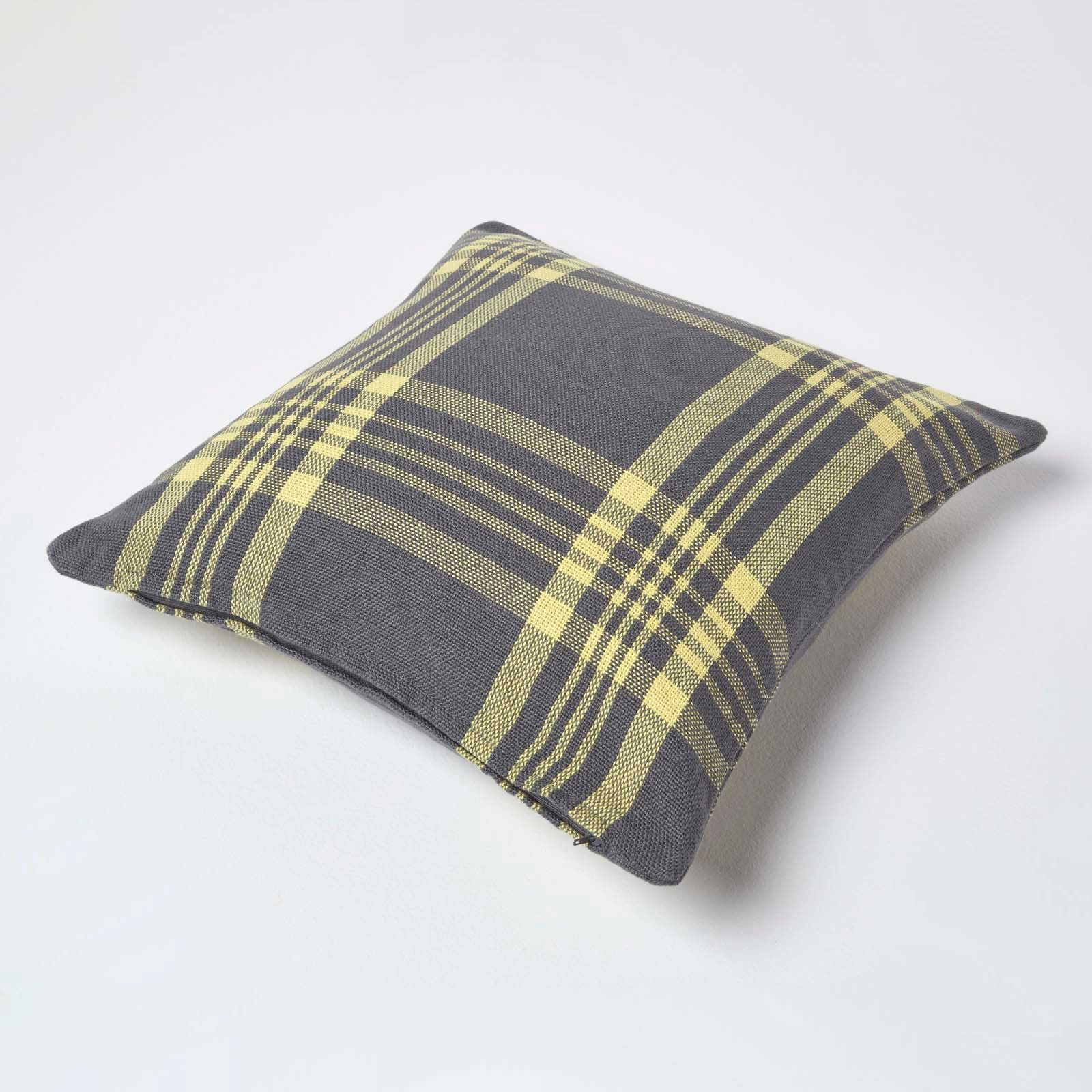 Tartan Check Pattern Cushion Cover | 45cm x 45cm | Yellow & Grey