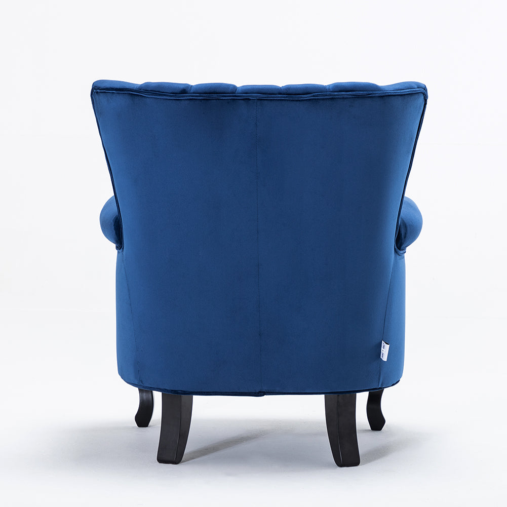 Vintage Old-fashion Velvet Wing Back Armchair With Studs | Dark Blue