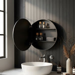 Black Round 60cm Dia Led Bathroom Mirror Cabinet With Storage Anti-fog, Touch Control, Adjustable Color Temperature