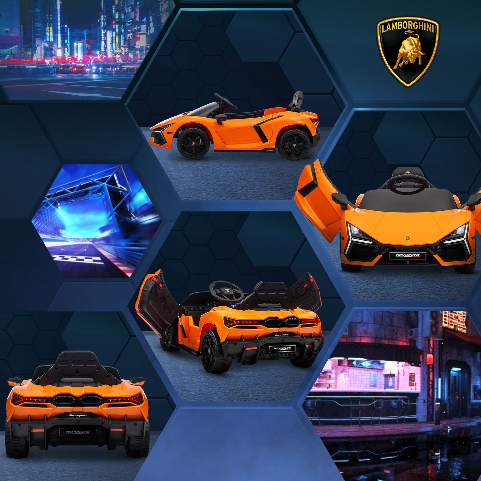 Lamborghini Revuelto Licensed Ride On Car W/ Suspension | Orange