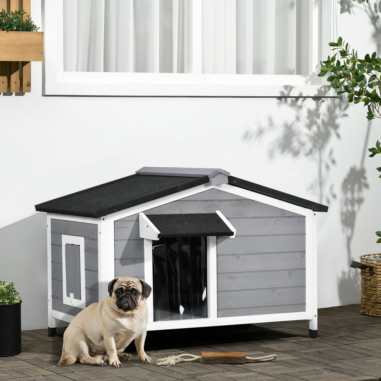 Pawhut Wooden Dog Kennel For Outside 97l X 72w X 65hcm, Grey