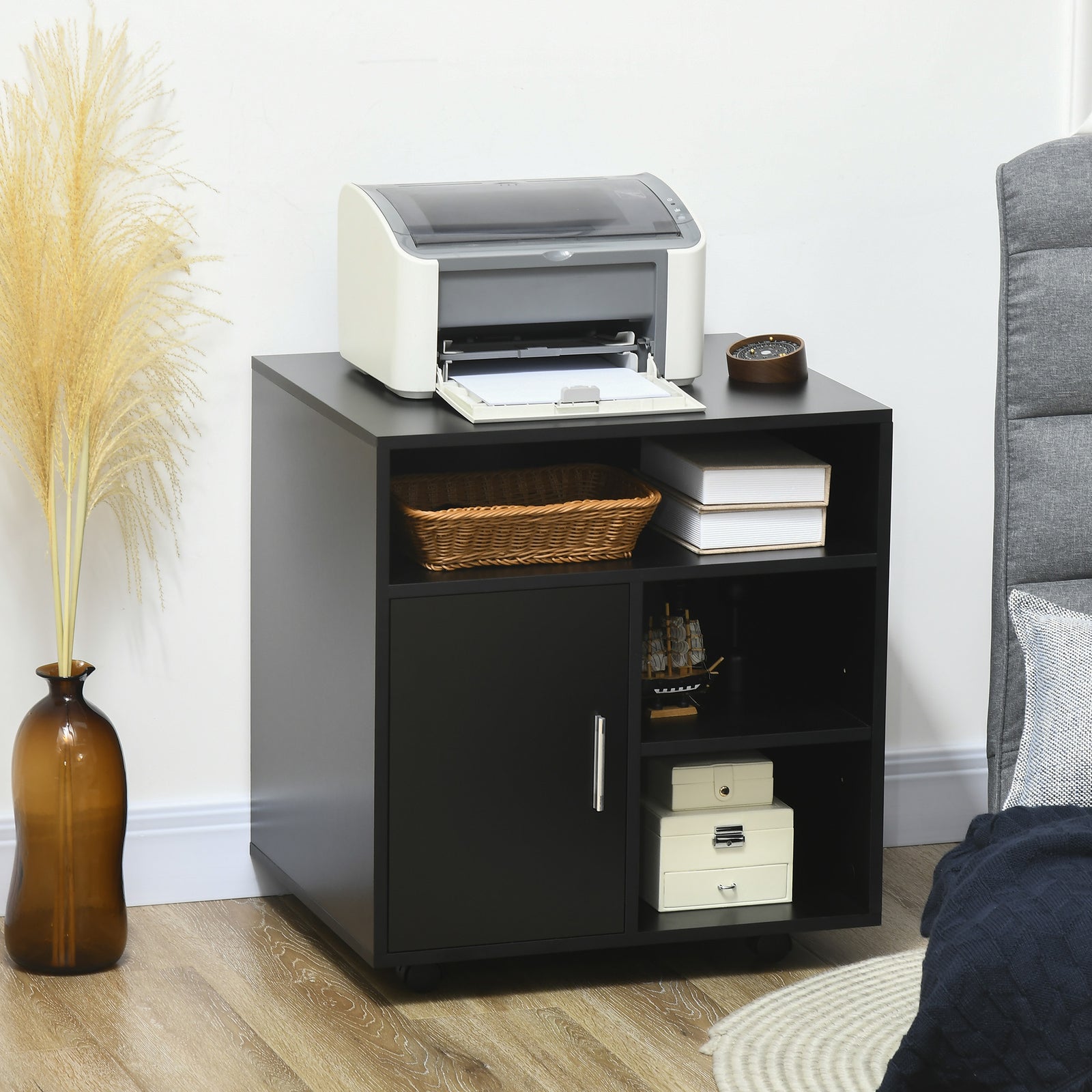 Multi-storage Printer Unit Office Organisation 5 Compartment | One Size | Black