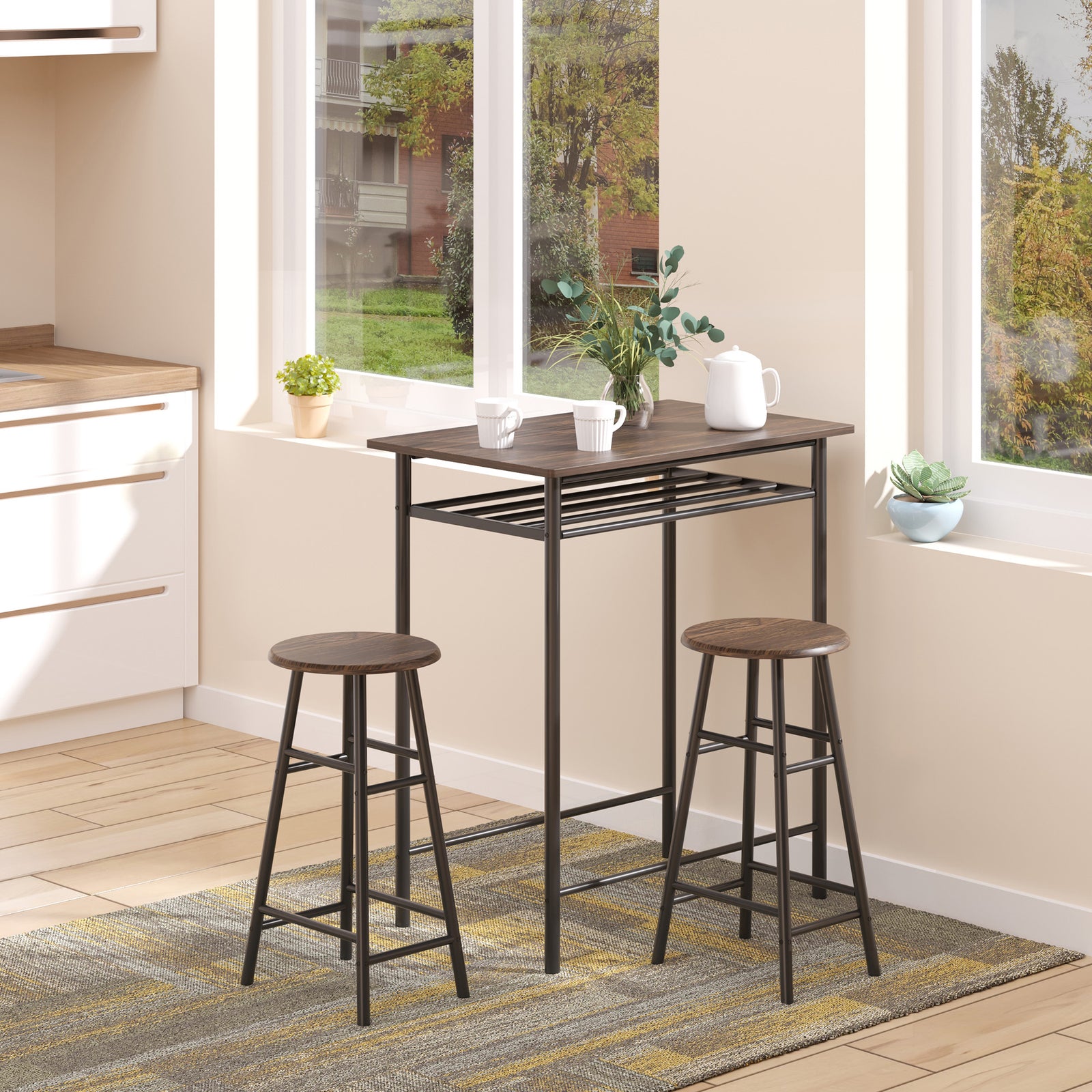 3 Piece Dining Kitchen Set W/ 1 Table And 2 Matching Chairs | Black