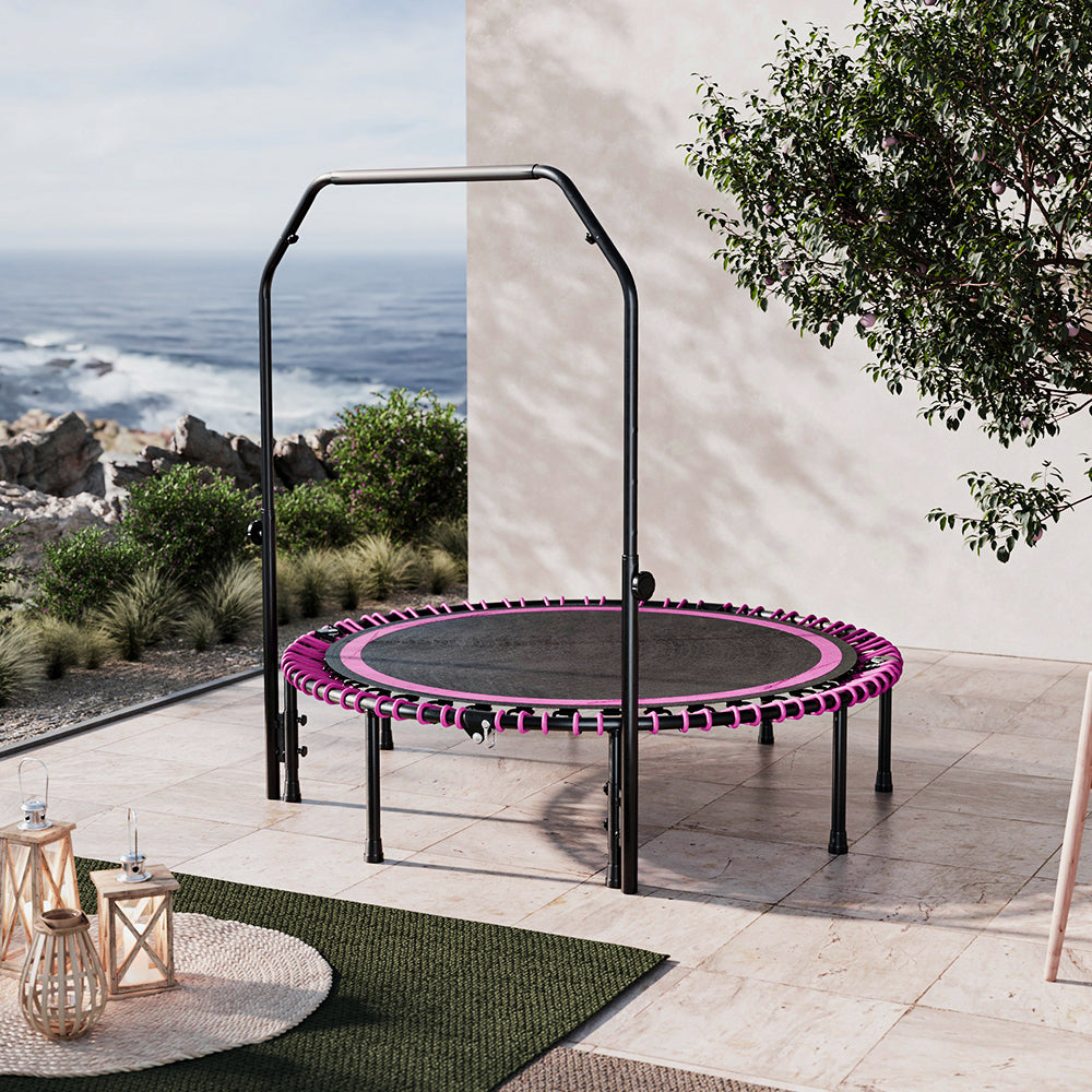 48in Bungee Cords Foldable Round Trampoline With Adjustable U-handle Bar | Pink
