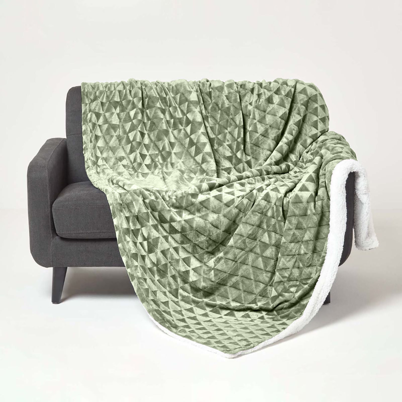Geometric Triangle Velvet Throw | 130cm x 160cm | Sage Green