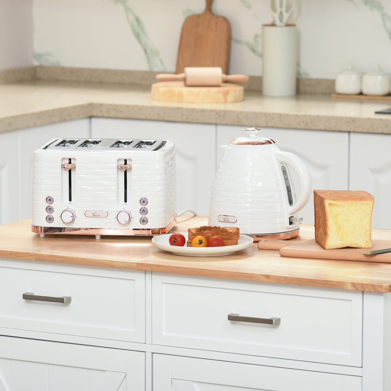 Kettle And Toaster Set 1.7l Boil Kettle And 4 Slice Toaster | One Size | Cream