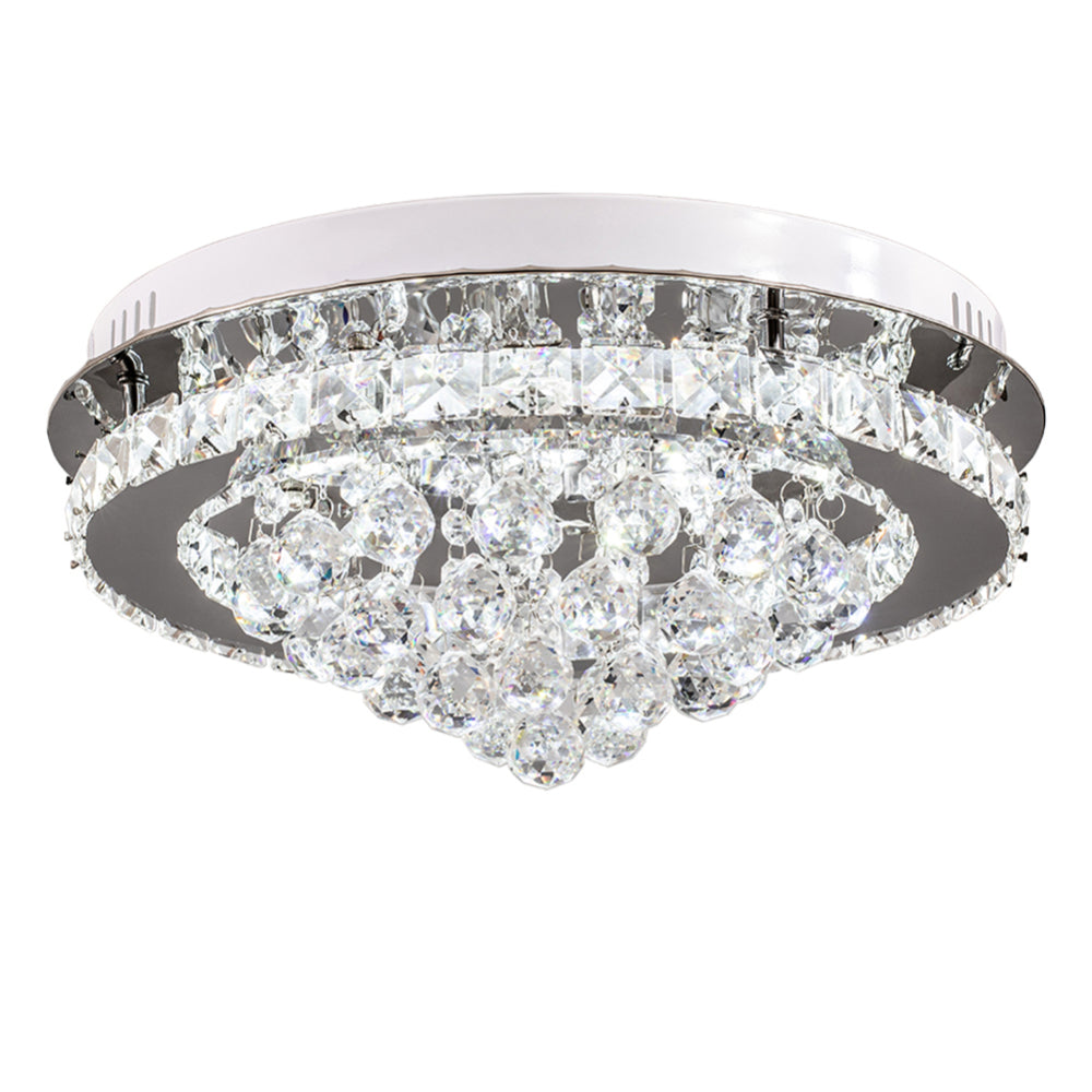 Crystal Round Led Semi Flush Mount Ceiling Light | Cool White