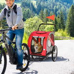 Pawhut 2-in-1 Dog Bike Trailer Stroller W/ Universal Wheel Reflector Flag | Red