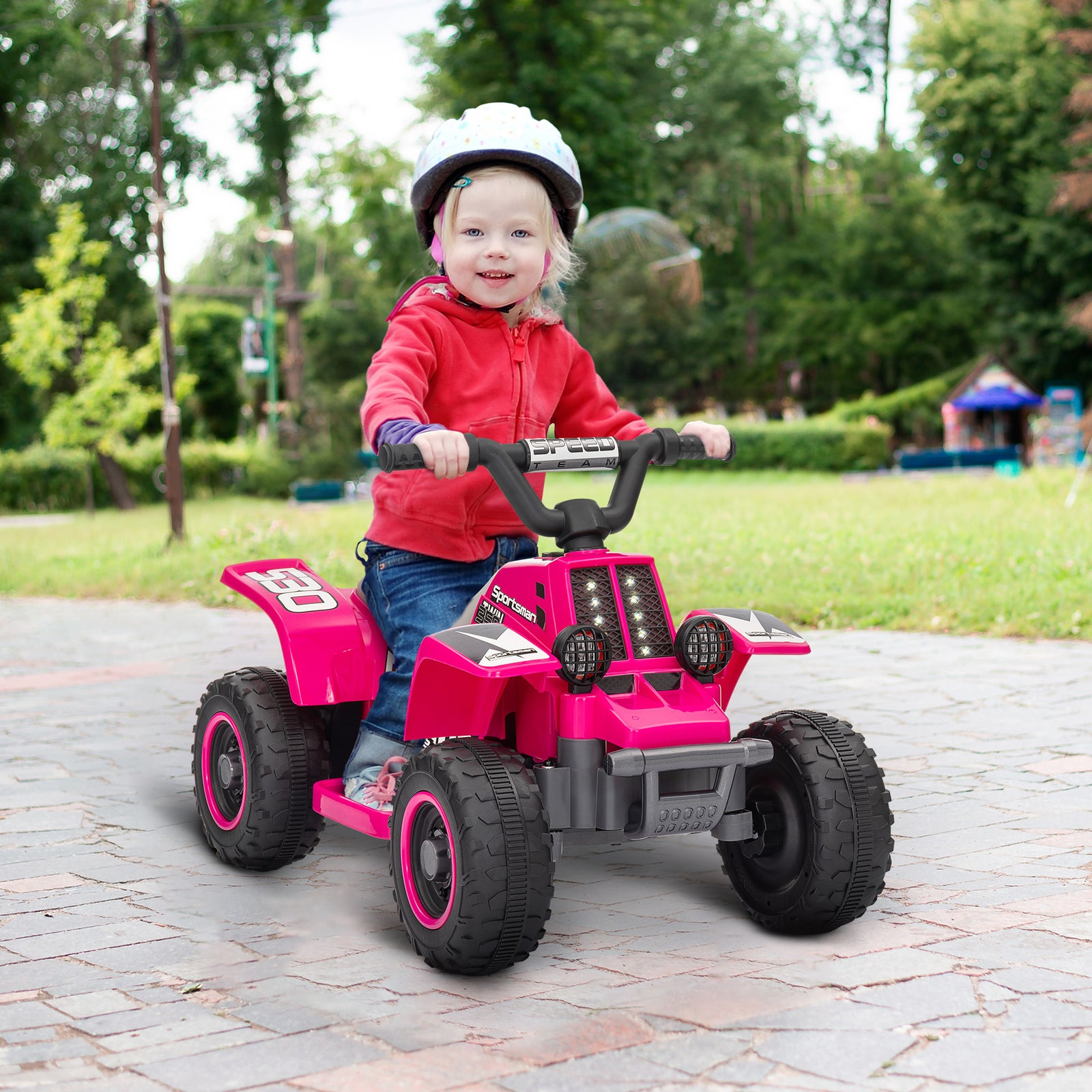 6v Electric Quad Bike, Kids Ride On Atv W/ Forward Backward, Headlights | Pink